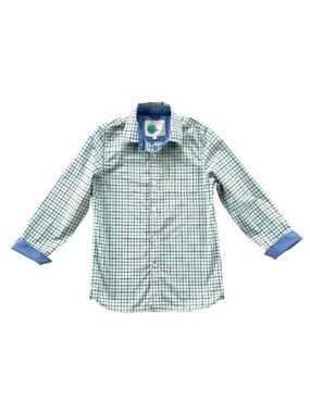 Boden Green & Navy Blue Plaid Check Button Down Shirt Boys Size 9-10Y Preppy
